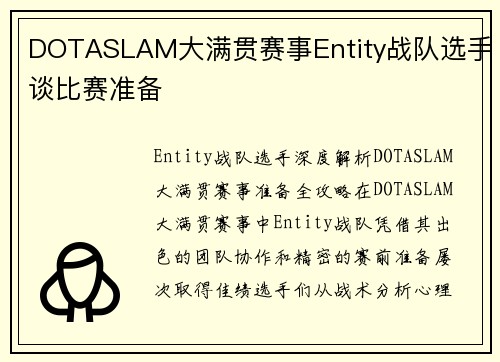 DOTASLAM大满贯赛事Entity战队选手谈比赛准备